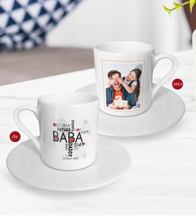 BK Gift Kişiye Özel Babalar Günü Hediyesi Fotoğraflı Türk Kahvesi Fincanı-20 (Beyaz)