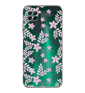 PrintiFy Huawei P40 Lite Uyumlu Kamera Korumalı Floral Pudra Tasarımlı Şeffaf Silikon Kılıf