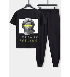 Unisex Aesthetic Baskılı 2'li Eşofman Takımı (Siyah)