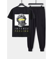 Unisex Aesthetic Baskılı 2'li Eşofman Takımı (Siyah)