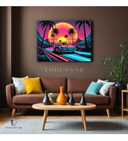 Yatay Kanvas Tablo Retro Spor Araba Palmiyeler Araba Tablosu Ev Ofis Duvar Dekoru