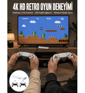 3D Çift Oyun Kollu 4K HD Ekran Nostaljik 20.000 Oyunlu Beyaz Game Box Yeni Nesil
