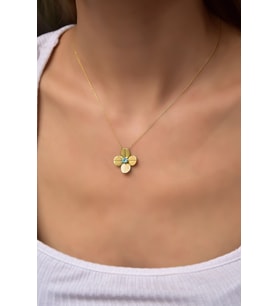 925 Ayar Gümüş Gold Kaplama Mart Ayı Doğum Taşlı Matthiola Çiçeği Kolye