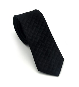 Gri Küp Desenli Siyah Dokuma Kumaş Mendilli Slim Fit Kravat // SDK-2605-1