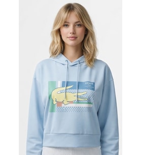 Lacoste Kadın Relaxed Fit Kapüşonlu Baskılı Açık Mavi Sweatshirt