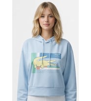 Lacoste Kadın Relaxed Fit Kapüşonlu Baskılı Açık Mavi Sweatshirt