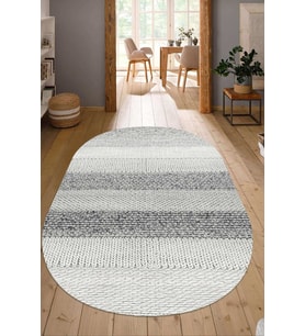 Dijital Baskılı Kaymaz Taban Yıkanabilir Oval Salon Halısı Mutfak Halısı Yolluk NDO-SD-1096 (Gri)