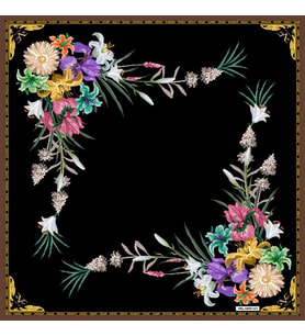 Çiçekli Desen Black Seri Twill Eşarp Eşarp Askısı ile Birlikte 90x90 cm Siyah Sa