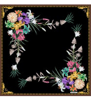 Çiçekli Desen Black Seri Twill Eşarp Eşarp Askısı ile Birlikte 90x90 cm Siyah Sa