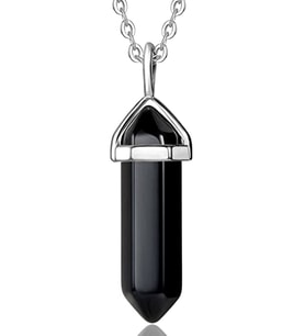 Sertifikalı Çivi Model Obsidyen Taşı Kolye Doğal Siyah Renk (Çok Renkli)