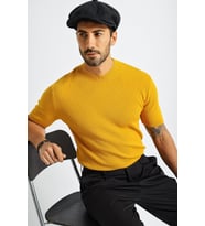 Chuba Erkek Bisiklet Yaka Fitilli Kısa Kollu İnce Triko Kazak 21W301 (Hardal)