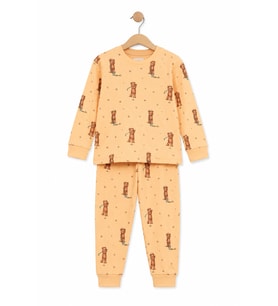 Monox Unisex Çocuk Mevsimlik Pamuk Golf-Ayıcık Çizgili Pijama Takımı