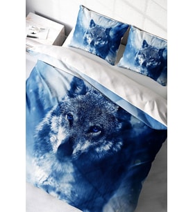 Lastikli Çarşaflı %100 Pamuk Saten Çift Kişilik Nevresim Takımı Lonely Wolf