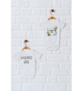 Pia Baby Premium %100 Pamuk İsme Özel Organik Baskılı İkili Set Çıtçıtlı Bebek Body Zıbın Modelleri 5038-17 (Ekru)