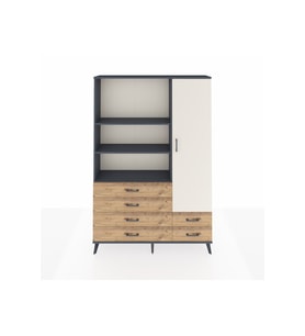 Arges Dolap 7 Raflı 6 Çekmeceli Tek Kapaklı  132x30x195 Antrasit-Aytaşı/Çam