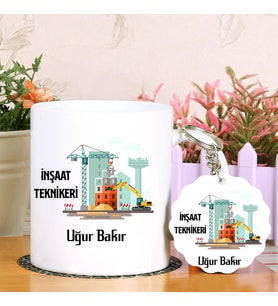 İnşaat Teknikerlerine Özel  Kupa Bardak ve Anahtarlık Hediye Seti (Model 1)