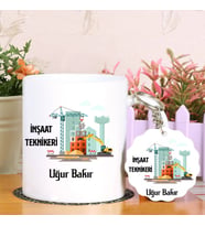 İnşaat Teknikerlerine Özel  Kupa Bardak ve Anahtarlık Hediye Seti (Model 1)