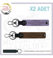 Motorcu Dostlara Hatıra, İsim Plaka ve 0 Rh (+) Kan Grubu Yazılı Özel x2 Anahtarlık, Kahve-Mor-Laci (Çok Renkli)