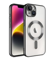 Apple iPhone 13 Kılıf Kamera Lens Korumalı Renkli Magsafe Şeffaf Silikon (Siyah)