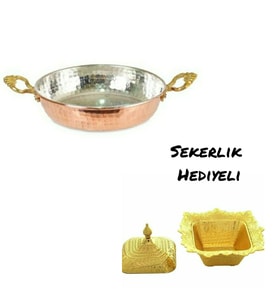 Bakır 14 Cm Tava Seti , Şekerlik Hediyeli