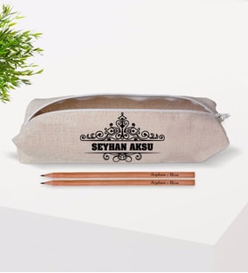 BK Gift Kişiye Özel İsimli Harfli Keten Bez Kalemlik ve İsimli Ahşap Kurşun Kalem Hediye Seti-32