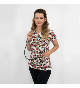 Unisex Beyaz Minnie Mouse Desenli Lİkralı Doktor Hemşire Hastane Cerrahi Scrubs Tek Üst Üniforma