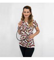 Unisex Beyaz Minnie Mouse Desenli Lİkralı Doktor Hemşire Hastane Cerrahi Scrubs Tek Üst Üniforma