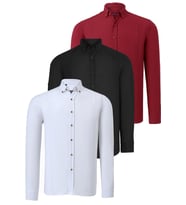 ÜÇLÜ SET G721 DEWBERRY ERKEK GÖMLEK-SİYAH-BEYAZ-BORDO