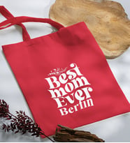 BK Gift Kişiye Özel İsimli Anneler Günü Tasarımlı Kırmızı Kumaş Bez Çanta, Baskılı Omuz Çantası, Alışveriş Çantası, Anneler Günü Hediyesi, Anneye Hediye-1