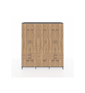 Hyperion Gardrop 11 Raflı 4 Çekmeceli 2 Askılı 220x44x243 Antrasit-Çam/Çam