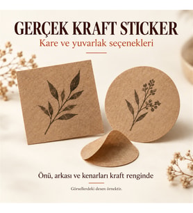 Kişiye Özel Gerçek Kraft Sticker Kare veya Yuvarlak
