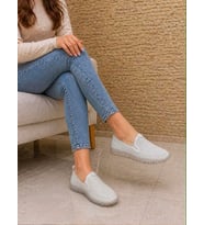 BEREN Hakiki Deri Beyaz Kadın Ayakkabı Lazer Delikli Ortopedik Taban Slip-On Casual Günlük Yürüyüş Ayakkabısı