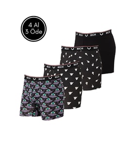 Erkek Likralı Desenli ve Düz 4'lü Boxer Paketi