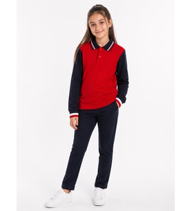 Çocuk Pamuklu Yumuşak Dokulu Hakim Yaka Ön Kırmızı Arkası Lacivert Sweatshirt