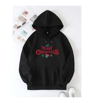Yılbaşı Merry Christmas Baskılı Oversize Kapüşonlu Sweatshirt Hoodie - Siyah