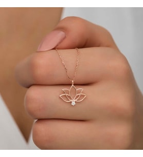Gümüş Rose Lotus Çiçeği Kadın Kolye