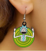 Rick and Morty Şekilli Mineli Kadın Küpe Çift Adet El Yapımı Küpe (Sarı)