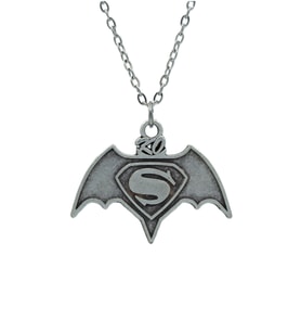 Batman Süperman Erkek Kadın Kolye Antik Gümüş Kaplama - 60 cm Düz Zincir