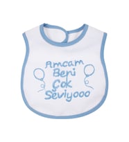 Erkek Bebek Amcam Beni Çok Seviyooo Nakışlı Mavi Su Geçirmez Önlük