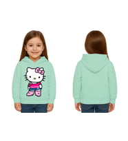 Unisex hello kity  Baskılı Çocuk Swaetshirt  Baskılı Kapüşonlu 3 İplik Şardonlu (Mint Yeşili)
