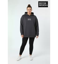 Kadın Büyük Beden California 1974 Baskılı Kapüşonlu Sweat – Rahat Kalıp Hoodie SPR26BSWK965 (Füme)