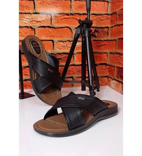 Gezer Erkek Terlik Suni Deri Siyah 12598