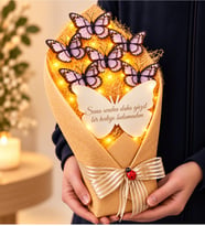 LED Işıklı Aynalı Beyaz Kelebek Buketi 35 cm Sevgiliye Romantik Hediye