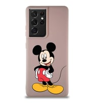 Samsung Galaxy S21 Ultra Soft Premier Kapak Mickey Mouse-E Tasarımlı Silikon Kılıf - Pudra (Şeffaf)
