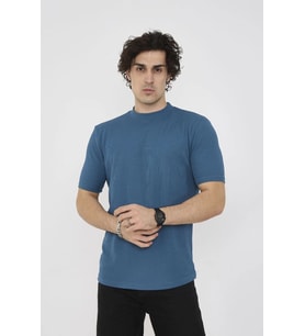 ERKEK Yazlık Tişört Bisiklet Yaka T-Shirt- Turkuaz
