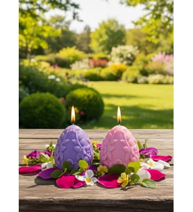 ÇİÇEK YUMURTA 2'Lİ HEDİYELİK DEKORATİF HOŞ KOKULU SOYA WAX MUM (MOR + PEMBE RENKLİ)