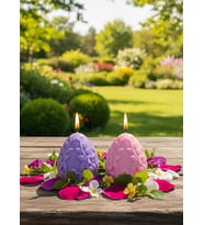 ÇİÇEK YUMURTA 2'Lİ HEDİYELİK DEKORATİF HOŞ KOKULU SOYA WAX MUM (MOR + PEMBE RENKLİ)