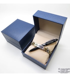 Kişiye Özel Gold Chrome Metal Unisex Bileklik + İsme Özel Mini Cep Kalemi - Hediyelik Kutulu Set (Karışık)