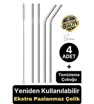 4 Adet Paslanmaz Çelik Pipet Yeniden Kullanılabilir Metal Temizleme Fırçası Meşrubat İçecek