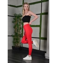 Full Likra Extra Toparlayıcı Yüksek Bel Dar Kalıp Günlük Spor Tayt - Kırmızı